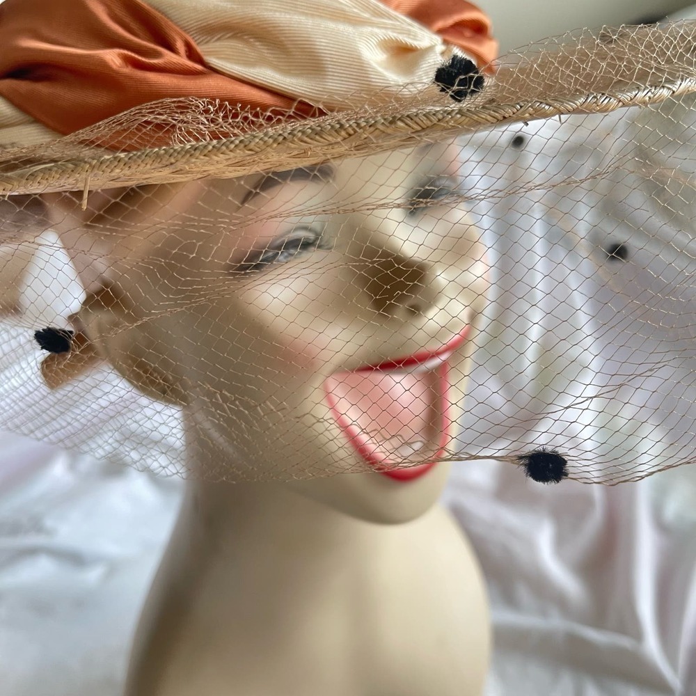 Whittall and Eric Javits Wide Brim Woven Straw With Netting Vintage 1980’s - Picture 10 of 16